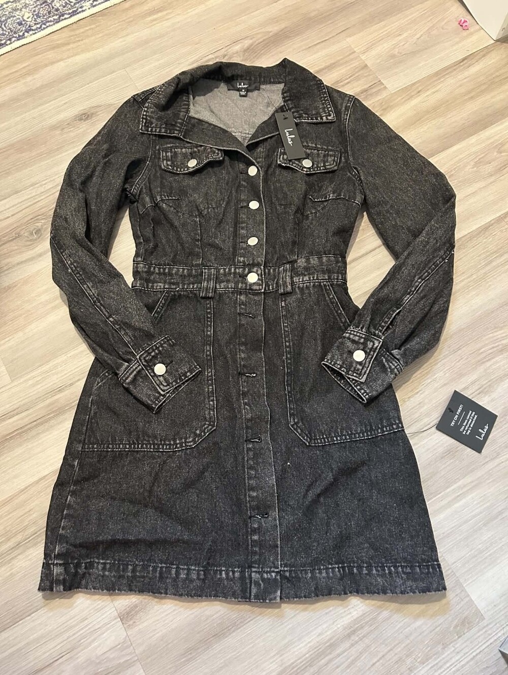 Lulus Notoriously Cool washed black denim mini dress